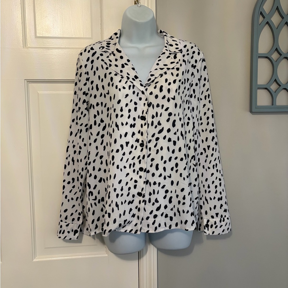 Elegant Black and White Polka Dot Women's Button Down Shirt